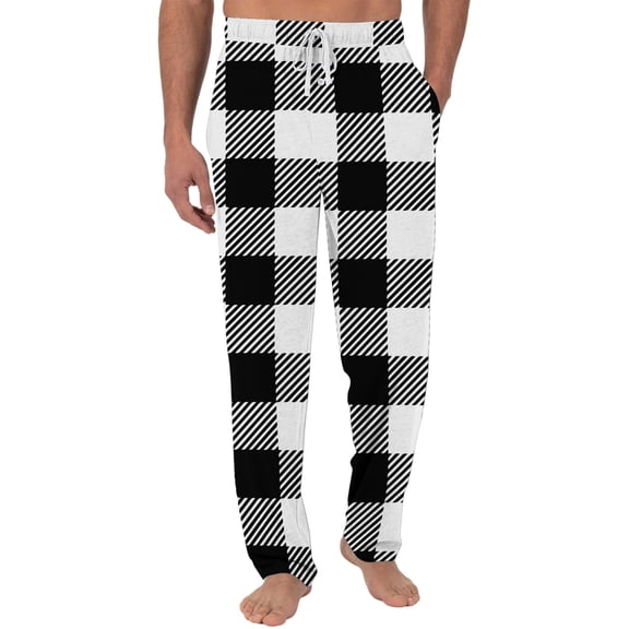 Hogleaql Men's Cotton Pajama Pants Striped Plaid Printed Lounge Soft Drawstring Sleepwear Loose Winter Pj Pants with Pockets Black 3XL