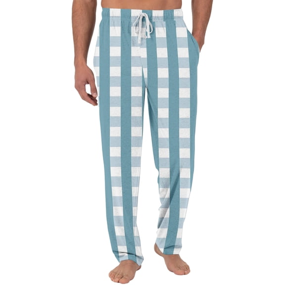 Hogleaql Men's Cotton Pajama Pants Striped Plaid Printed Lounge Warm Drawstring Sleepwear Loose Fit Winter Pj Pants with Pockets Blue 3XL