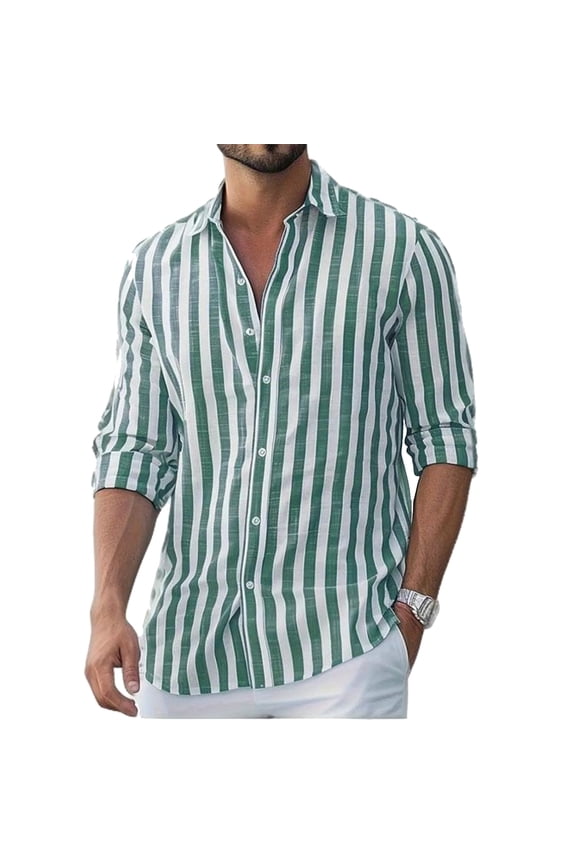Men's Cotton Polo Shirts Comfy Long Sleeve Fashion Striped Collared Lounge Loose Button Summer Tee Shirts Solid Top for Men Mint Green S