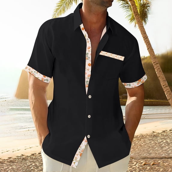 Hogleaql Men’s Lightweight Short Sleeve Shirt Button Down Shirts Summer Plus Size Loose Fit Solid Shirt for Summer Trip Vacation Black M