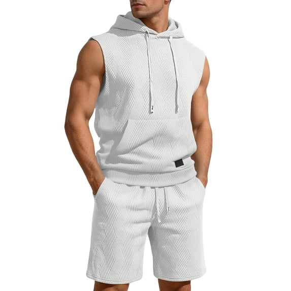 Hogleaql Men's Linen Shirt Shorts Outfits Cotton Short Sleeve Trendy Tshirts Hooded & Casual Shorts Loose Outfits Comfy Tracksuit with Pockets White 3XL