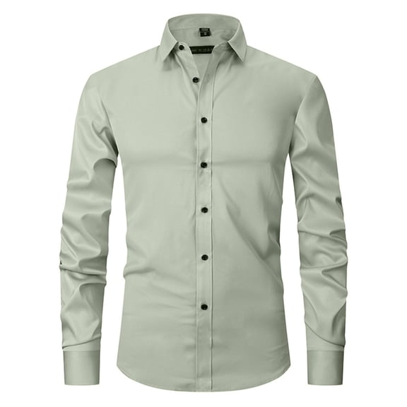 Hogleaql Men's Long Sleeve Button Down Shirts Trendy Wrinkle Free Stretch Collared Shirt Formal Business Wedding Comfy Light Gray 3XL