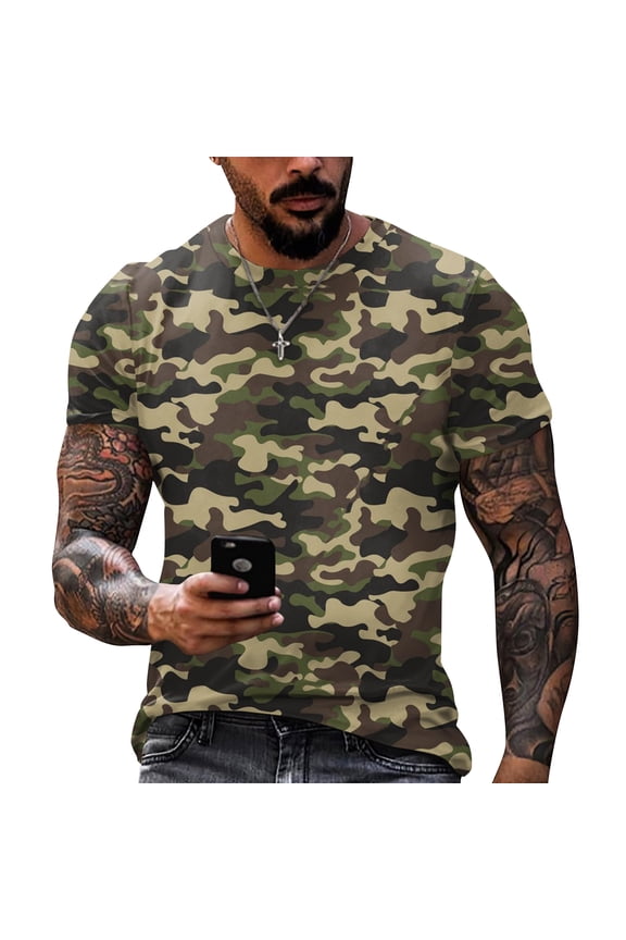 Men's Muscle Plus Size Crew Neck Shirts Camouflage Vintage Camo Short Sleeve Gym Tees Classic Summer Lightweight Camouflage Tops Army Green 3XL
