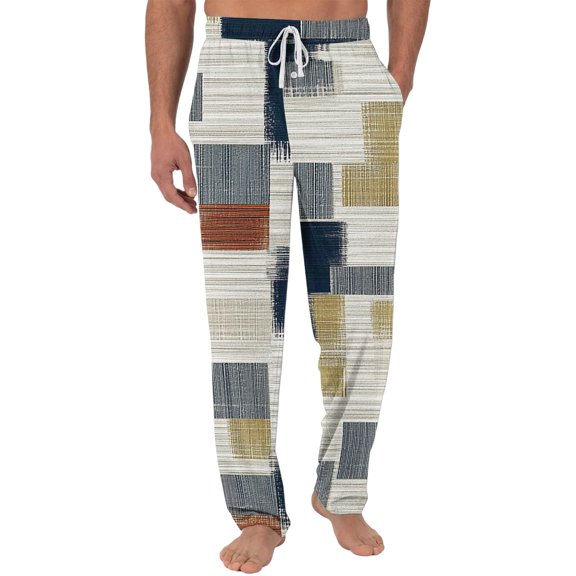 Hogleaql Men's Pajama Pants Lounge Striped Plaid Printed Drawstring Pajama Sleepwear with Pockets Loose Fit Warm Winter Pants Blue S