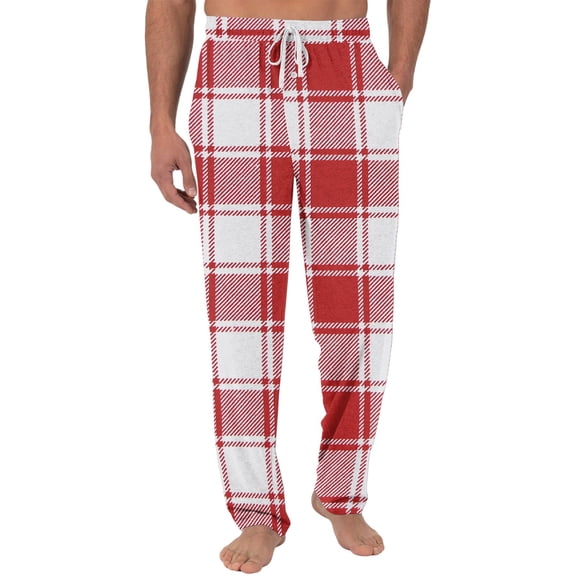 Hogleaql Men's Plaid Print Woven Pajama Pants Striped Plaid Printed Lounge Warm Drawstring Sleepwear Loose Winter Pjs Pants with Pockets Light pink 3XL