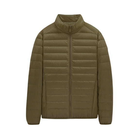 Hogleaql Men's Plus Size Thermal Puffer Jacket Coat Zip Up Long Sleeve Thermal Quilted Cotton Coat Stand Collar with Pockets Loose Fit Solid Color Soft Warm Winter Dressy Jacket Outwear Army Green L