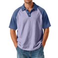 thumbnail image 1 of Hogleaql Men's Polo T-Shirts Big & Tall Muscle Trendy Short Sleeve Gym Collared T-Shirt Button Casual Summer Lightweight Solid Color Tops Light Purple XL, 1 of 3