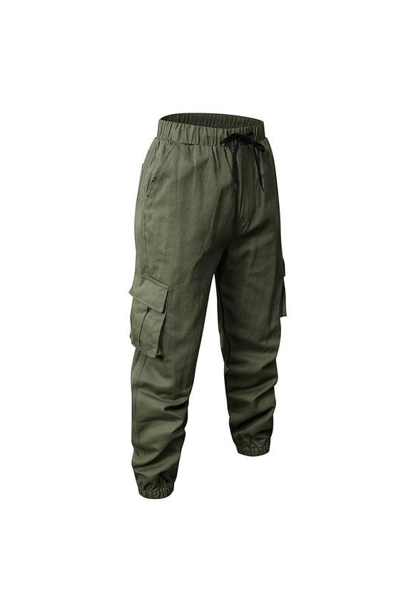 Men's Ripstop Tactical Cargo Pants Trendy Water Resistant Active Stretch Pants with Multi-Pockets Loose Lightweight Solid Color Pant Army Green L