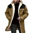 thumbnail image 1 of Hogleaql Men's Suede Jacket Patchwork Plush Vintage Suede Warm Reversed Collar Hooded Hoodies with Pockets Full Zip Long Sleeve Oversized In Winter Coat Khaki L, 1 of 3