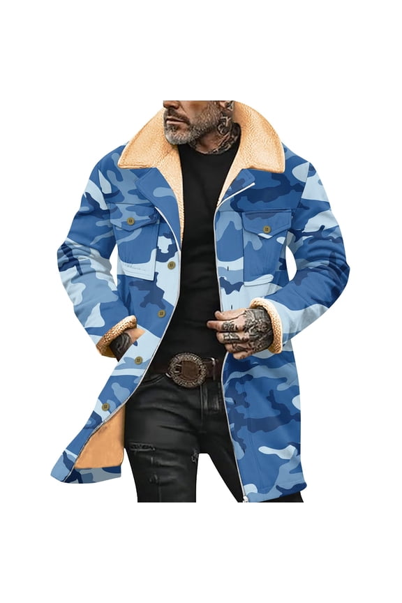 Men's Suede Jacket Patchwork Vintage Plush Reversed Collar Long Sleeve Zipper Jacket Loose Thicken with Pockets Winter Coat Purple L