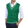 thumbnail image 1 of Hogleaql Men's Sweater Vest Stripe Casual Sleeveless V-Neck Knitted Sweaters Dressy Loose Pullover Warm Fall Fit Business Knitwear Green XL, 1 of 3
