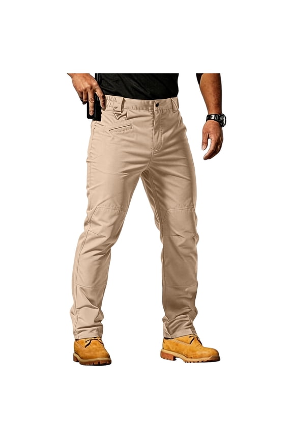 Men's Tactical Cargo Pants Fashion Water Resistant Military Combat Ripstop Stretch Pant with Multi-Pockets Loose Lightweight Solid Color Pants Khaki L