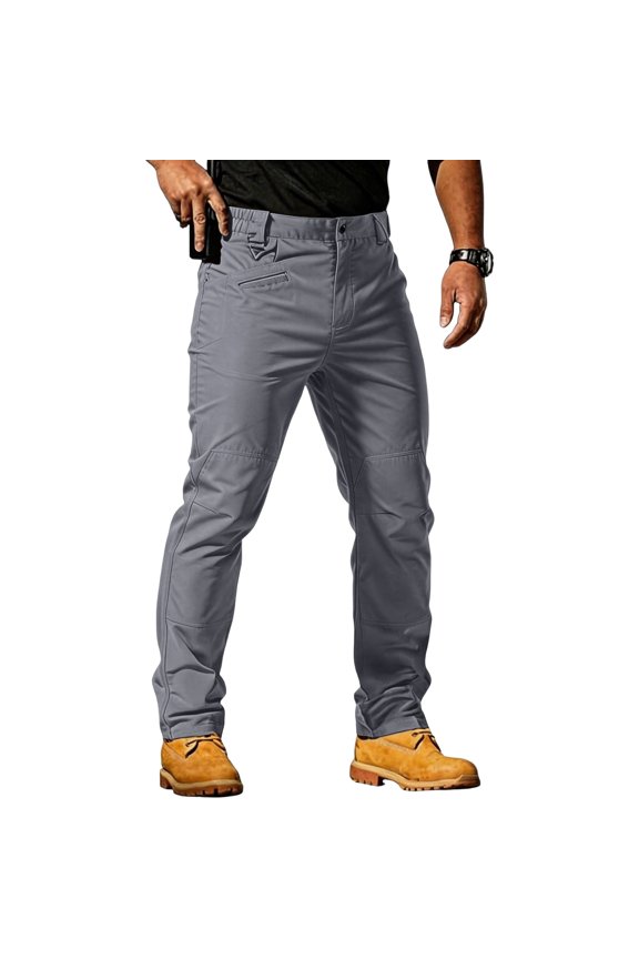 Men's Tactical Cargo Pants Trendy Waterproof Hiking Ripstop Stretch Pants with Multi-Pockets Loose Fit Lightweight Solid Color Pant Gray S