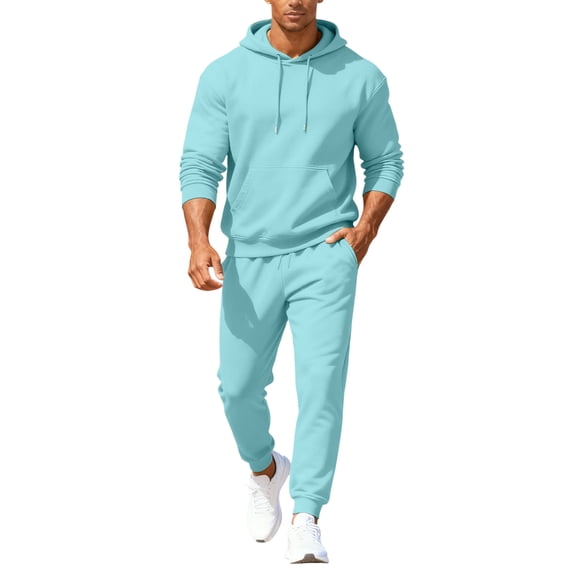 Hogleaql Men's Tracksuit 2 Piece Hoodie and Sweatpants Solid Color Casual Pullover Hoodies Joggers Athletic Pant Set Fleece Fall Suit with Pockets Light Blue 2XL