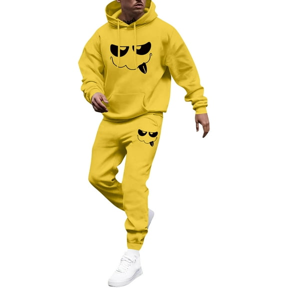Hogleaql Men's Tracksuit 2 Piece Hoodie and Sweatpants Solid Color Casual Pullover Hoodies Jogging Sport Pants Set Relaxed Fit Fall Suits with Pockets Yellow 2XL