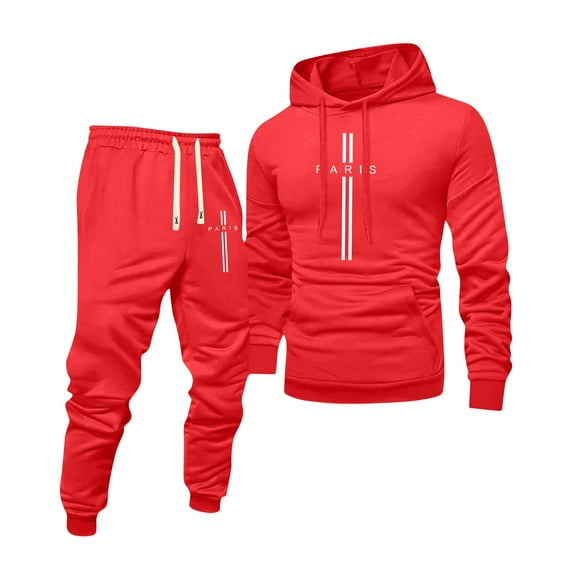 Hogleaql Men's Tracksuit 2 Piece Hoodie and Sweatpants Solid Color Fleece Pullover Hoodies Joggers Sport Pant Set Sweat Winter Suits with Pockets Red M