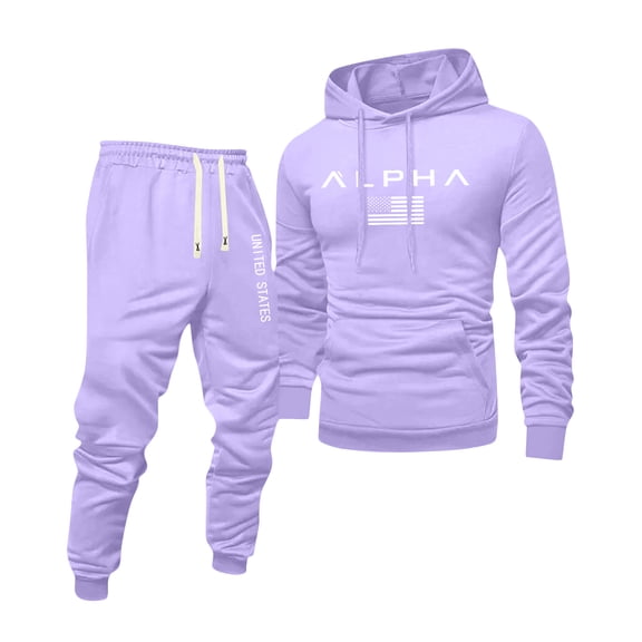 Hogleaql Men's Tracksuit 2 Piece Hoodie and Sweatpants Solid Color Sweat Pullover Hoodies Jogging Running Pants Set Casual Winter Suits with Pockets Light Purple M