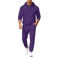 thumbnail image 1 of Hogleaql Men's Tracksuits 2 Piece Set Solid Color Casual Hoodie Joggers Running Pant Set Relaxed Fit Fall Winter Suit with Pockets Purple 3XL, 1 of 6