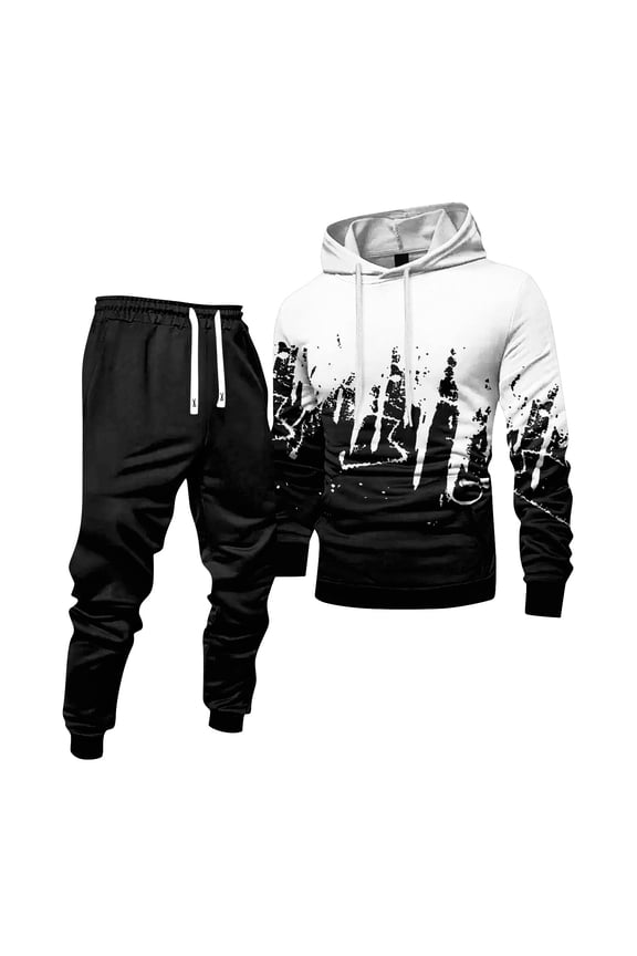 Men's Tracksuits 2 Piece Set Solid Color Casual Pullover Hoodies Joggers Sport Pants Set Fleece Winter Suits with Pockets Black 3XL