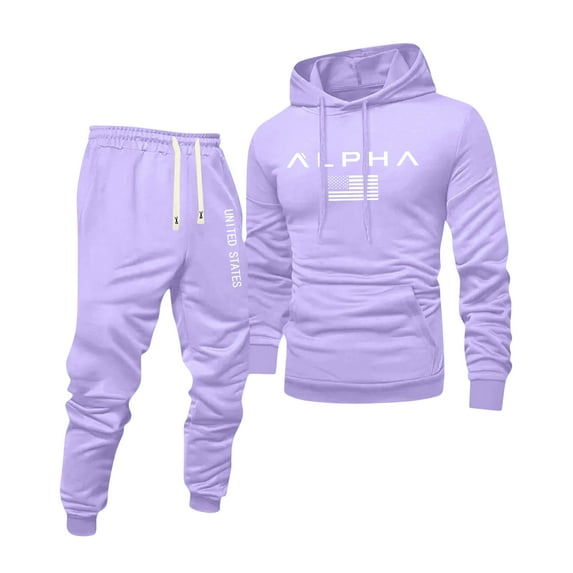 Hogleaql Men's Tracksuits 2 Piece Set Solid Color Casual Pullover Hoodies Jogging Sport Pant Set Relaxed Fit Fall Winter Suit with Pockets Light Purple 3XL