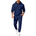 thumbnail image 1 of Hogleaql Men's Tracksuits 2 Piece Set Solid Color Fleece Pullover Hoodies Joggers Athletic Pants Set Sweat Fall Winter Suit with Pockets Navy S, 1 of 6