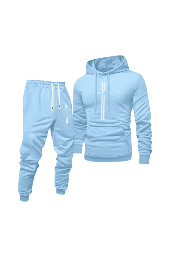Men's Tracksuits 2 Piece Set Solid Color Relaxed Fit Hoodie Joggers Running Pant Set Fleece Winter Suit with Pockets Light Blue 2XL
