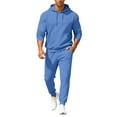 thumbnail image 1 of Hogleaql Men's Tracksuits 2 Piece Set Solid Color Relaxed Fit Hoodie Joggers Running Pants Set Casual Fall Winter Suit with Pockets Light Blue XL, 1 of 6