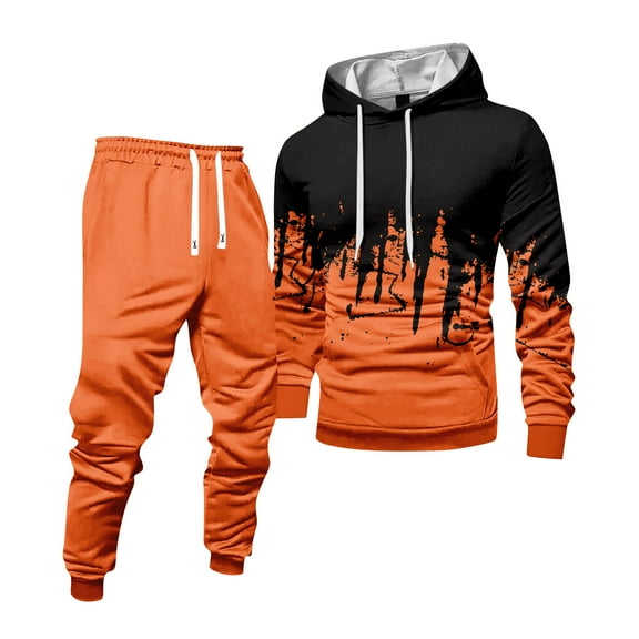 Hogleaql Men's Tracksuits 2 Piece Set Solid Color Sweat Hoodie Jogging Athletic Pant Set Relaxed Fit Fall Winter Suit with Pockets Saffron M
