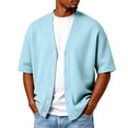 thumbnail image 1 of Hogleaql Men's V Neck Cardigan Sweater Button Waffle Open Front Cardigans Short Sleeve Lightweight Workout Comfy Dressy Outfit Light Blue 4XL, 1 of 7