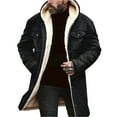 thumbnail image 1 of Hogleaql Men's Winter Jacket Plush Retro Suede Thicken Reversed Collar Hooded Jacket Multi-Pocket Full Zip Long Sleeve Loose In Winter Coat Black 3XL, 1 of 3