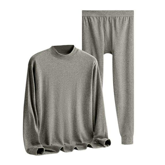 Hogleaql Mens 2 Piece Fleece Lined Thermal Underwear Set, Underwear Base Layer Cre Wneck Long Sleeve Shirt Pants Set Insulated Pjs Soft Trendy Cotton Loungewear Dark Gray L
