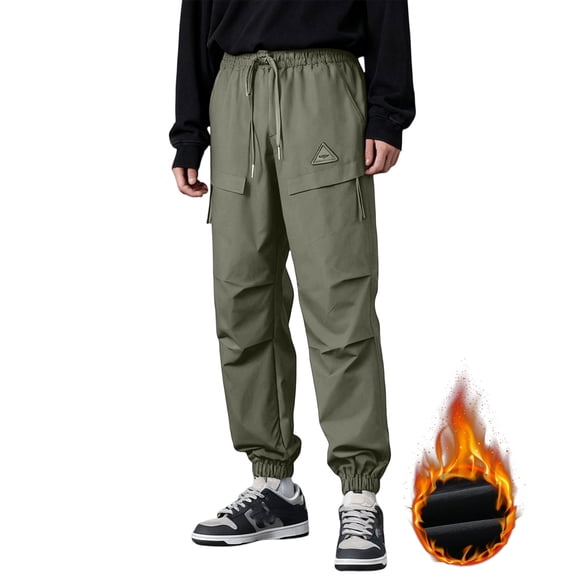 Hogleaql Mens Cargo Pants Casual Drawstring Dressy Thicken Elastic Waist Workout Pants with Pockets Lightweight Loose Trousers Army Green 3XL