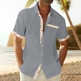 thumbnail image 1 of Hogleaql Mens Casual Button Shirts Short Sleeve Down Summer Shirt Plus Size Solid Loose for Beach Vacation Work Tops Gray 3XL, 1 of 5