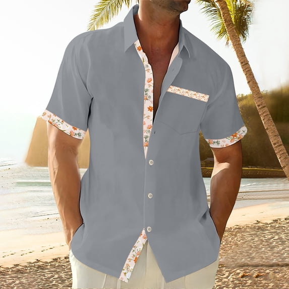 Hogleaql Mens Casual Button Shirts Short Sleeve Down Summer Shirt Plus Size Solid Loose for Beach Vacation Work Tops Gray 3XL