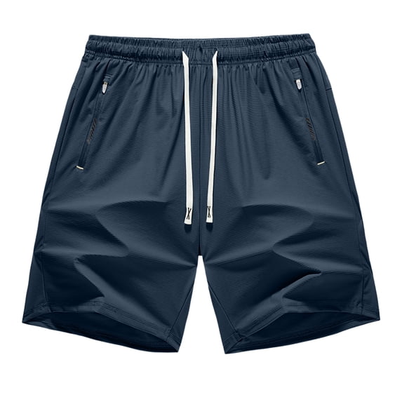 Hogleaql Mens Casual Shorts 9" Chino Cotton Shorts Soft Elastic Waist Quick Dry Shorts Drawstring Summer Loose Relaxed Fit Fashion Shorts with Zipper Pockets Dark Blue L