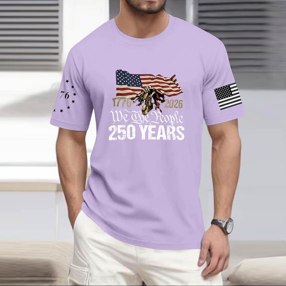 Hogleaql Mens Graphic Tees 4th Of July T Shirt Crew Neck American Flag Short Sleeve T-Shirt Patriotic Trendy Independence Day Loose Shirts Purple S