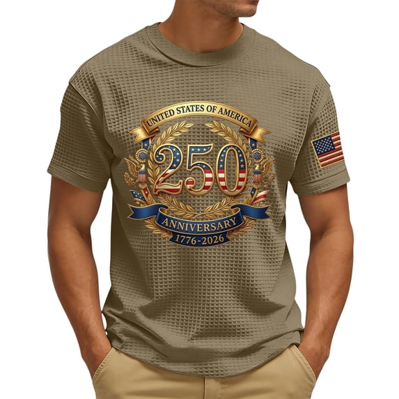 Hogleaql Mens Graphic Tees 4th Of July T Shirt Patriotic Short Sleeve Crew Neck American Flag Tops Casual Independence Day Loose Tshirt Khaki 2XL