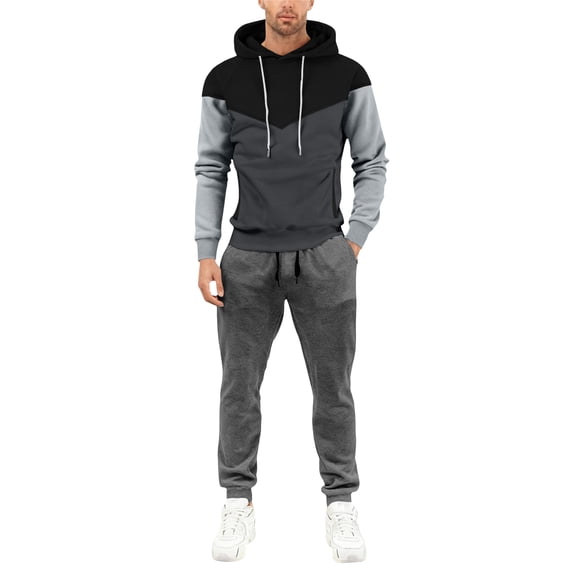 Hogleaql Mens Hoodie Sweatsuit 2 Piece Color Block Sweat Hoodie Jogging Athletic Pant Set Relaxed Fit Fall Winter Suits with Pockets Dark Gray 2XL