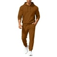 thumbnail image 1 of Hogleaql Mens Hoodie Sweatsuit 2 Piece Solid Color Relaxed Fit Hoodie Jogging Athletic Pant Set Casual Fall Suit with Pockets Brown M, 1 of 6