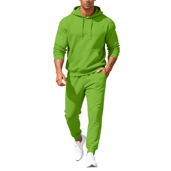 Hogleaql Mens Hoodie Sweatsuit 2 Piece Solid Color Sweat Hoodie Joggers Running Pant Set Casual Fall Suit with Pockets Fluorescent Green M