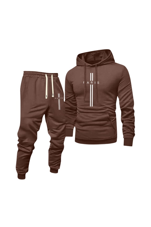 Mens Hoodie Sweatsuit 2 Piece Solid Color Sweat Hoodie Joggers Sport Pants Set Relaxed Fit Fall Suit with Pockets Coffee 2XL