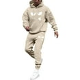 thumbnail image 1 of Hogleaql Mens Hoodie Sweatsuit 2 Piece Solid Color Sweat Pullover Hoodies Joggers Sport Pants Set Casual Fall Winter Suit with Pockets Beige M, 1 of 2