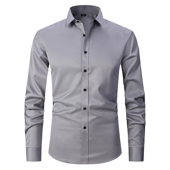 Hogleaql Mens Long Sleeve Stain Resistant Dress Shirts Dressy Wrinkle Free Button Down Stretch Shirt Collared Formal Wedding Dating Business Soft Shirts Gray M