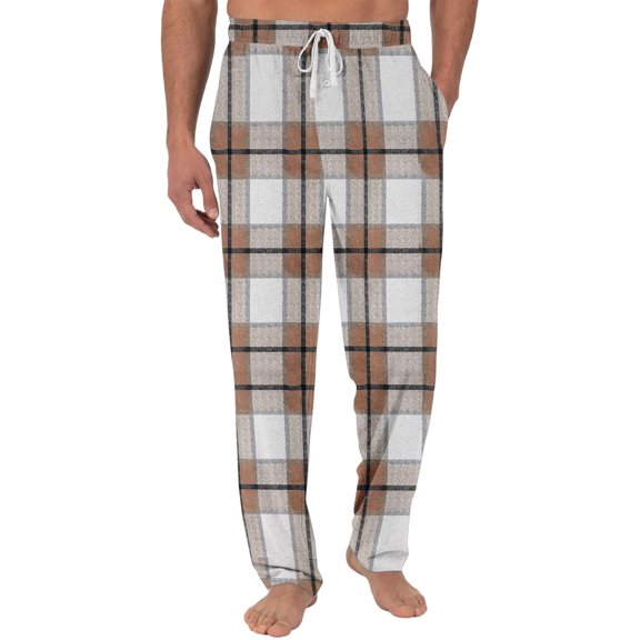 Hogleaql Mens Pajama Pants Drawstring Lounge Striped Plaid Printed Pj Loose with Pockets Soft Winter Dressy Sleepwear Pants 2025 White L