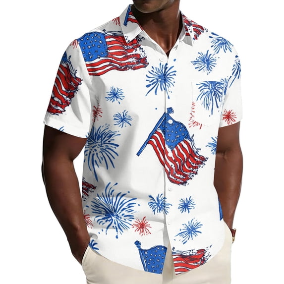 Hogleaql Mens Patriotic 4th Of July Shirts 4th Of July American Flag Print Short Sleeve Shirts Collared Button Dressy Beach Workout Shirts for Men Wine M
