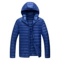 thumbnail image 1 of Hogleaql Mens Plus Size Puffer Jacket Full Zip Long Sleeve Thermal Quilted Coats Hooded Collar with Pockets Loose Fit Solid Color Lightweight Insulated Winter Trendy Jacket Outfits Royal Blue 2XL, 1 of 3