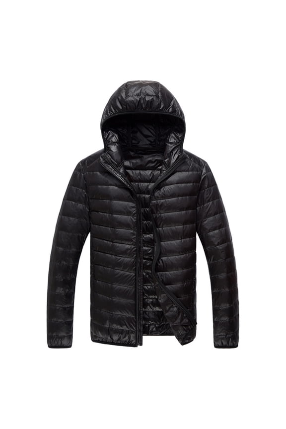 Mens Plus Size Puffer Jacket Zip Down Long Sleeve Thermal Quilted Cotton Coat Hooded Collar with Pockets Loose Fit Solid Color Lightweight Insulated Winter Fashion Jacket Outfits Black 3XL