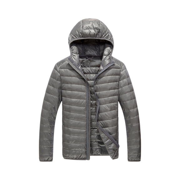 Hogleaql Mens Plus Size Puffer Jacket Zipper Long Sleeve Thermal Quilted Coats Hooded Collar with Pockets Loose Fit Solid Color Soft Warm Winter Dressy Jacket Outwear Light Gray M