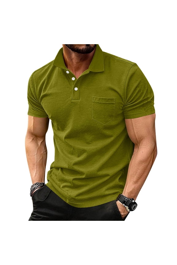 Mens Polo Shirts Collared Comfy Short Sleeve Dressy Collared Lounge Loose Button Summer Tee Shirts Solid Top for Men Army Green XL