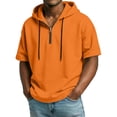 thumbnail image 1 of Hogleaql Mens Short Sleeve Hoodie Summer Quarter Zip Casual Shirts Fashion Loose Fit Drawstring Hooded Sweatshirt Outfits Saffron S, 1 of 9